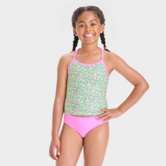 NWT Cat and Jack swim top size Green Pink M (8) - Picture 3 of 4